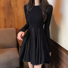 Load image into Gallery viewer, Elegant Knitted Mesh Patchwork Dress 2020 Spring Women Long Sleeve O Neck Ball Gown mini Dress Casual Knit A Line vestidos