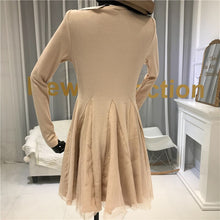 Load image into Gallery viewer, Elegant Knitted Mesh Patchwork Dress 2020 Spring Women Long Sleeve O Neck Ball Gown mini Dress Casual Knit A Line vestidos