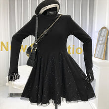 Load image into Gallery viewer, Elegant Knitted Mesh Patchwork Dress 2020 Spring Women Long Sleeve O Neck Ball Gown mini Dress Casual Knit A Line vestidos