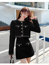 Load image into Gallery viewer, Elegant Lady Two Piece Set Autumn Small Fragrance Suit Button Round Neck Crop Coat+Sexy Slim Bag Hip Skirt Short Sets Casual
