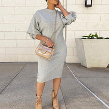 Load image into Gallery viewer, Elegant Long Lantern SleeveSolid  Party Dress Fashion O Neck Sweatshirt Dress Ladies Casual Women Loose Pullover Dress Vestidos