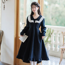 Load image into Gallery viewer, Elegant Loose Lovely Dress Robe Femme Fall French Elegant Apricot Dresses Long Sleeve Lace Stitching Sweet Cute Lotus Leaf Dress