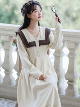 Load image into Gallery viewer, Elegant Loose Lovely Dress Robe Femme Fall French Elegant Apricot Dresses Long Sleeve Lace Stitching Sweet Cute Lotus Leaf Dress