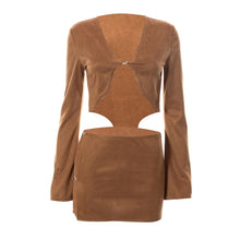 Load image into Gallery viewer, Elegant Low Waist Side Hook Closure Skirt Suit Sexy V Neck Long Sleeve Cardigan Crop Top Folds Hook Mini Dress Streetwear