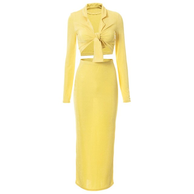 Elegant Maxi Dress Sets Women Casual Long Sleeve Shirt Crop Top And Long Skirt Suits Summer Fashion2021 Sexy Party Two Piece Set