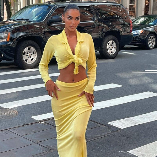 Elegant Maxi Dress Sets Women Casual Long Sleeve Shirt Crop Top And Long Skirt Suits Summer Fashion2021 Sexy Party Two Piece Set