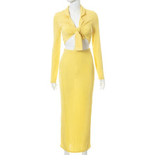 Load image into Gallery viewer, Elegant Maxi Dress Sets Women Casual Long Sleeve Shirt Crop Top And Long Skirt Suits Summer Fashion2021 Sexy Party Two Piece Set