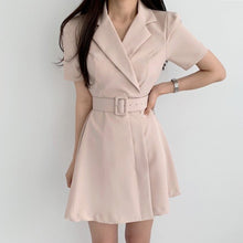 Load image into Gallery viewer, Elegant Notched Collar Blazer Mini Dress With Sashes 2021 Summer Ladies Notched Short Sleeve A-Line Party Dresses Female