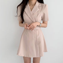 Load image into Gallery viewer, Elegant Notched Collar Blazer Mini Dress With Sashes 2021 Summer Ladies Notched Short Sleeve A-Line Party Dresses Female