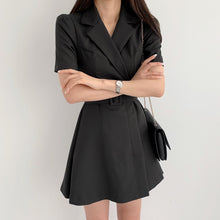 Load image into Gallery viewer, Elegant Notched Collar Blazer Mini Dress With Sashes 2021 Summer Ladies Notched Short Sleeve A-Line Party Dresses Female