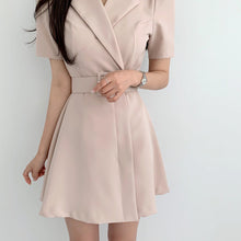 Load image into Gallery viewer, Elegant Notched Collar Blazer Mini Dress With Sashes 2021 Summer Ladies Notched Short Sleeve A-Line Party Dresses Female