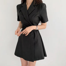 Load image into Gallery viewer, Elegant Notched Collar Blazer Mini Dress With Sashes 2021 Summer Ladies Notched Short Sleeve A-Line Party Dresses Female
