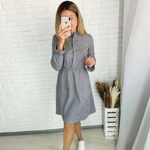Load image into Gallery viewer, Elegant Office Lady Dress For Women Casual Solid Long Sleeve O neck Dress 2021 Autumn Winter Fashion Button A-line Knee Dresses