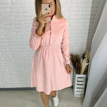 Load image into Gallery viewer, Elegant Office Lady Dress For Women Casual Solid Long Sleeve O neck Dress 2021 Autumn Winter Fashion Button A-line Knee Dresses