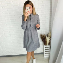 Load image into Gallery viewer, Elegant Office Lady Dress For Women Casual Solid Long Sleeve O neck Dress 2021 Autumn Winter Fashion Button A-line Knee Dresses