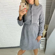 Load image into Gallery viewer, Elegant Office Lady Dress For Women Casual Solid Long Sleeve O neck Dress 2021 Autumn Winter Fashion Button A-line Knee Dresses