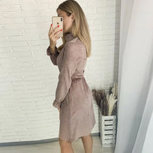 Load image into Gallery viewer, Elegant Office Lady Dress For Women Casual Solid Long Sleeve O neck Dress 2021 Autumn Winter Fashion Button A-line Knee Dresses