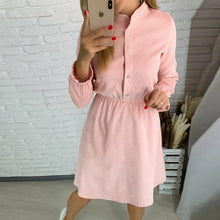 Load image into Gallery viewer, Elegant Office Lady Dress For Women Casual Solid Long Sleeve O neck Dress 2021 Autumn Winter Fashion Button A-line Knee Dresses