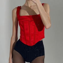 Load image into Gallery viewer, Elegant Patchwork Fishbone Sculpting Vest Solid Sleeveless Slash Neck Slim Crop Top Sexy Y2k Top T Shirt for Women Streetwear