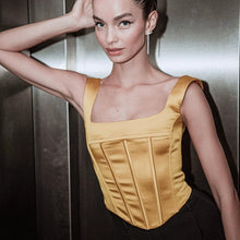 Load image into Gallery viewer, Elegant Patchwork Fishbone Sculpting Vest Solid Sleeveless Slash Neck Slim Crop Top Sexy Y2k Top T Shirt for Women Streetwear