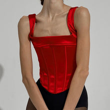 Load image into Gallery viewer, Elegant Patchwork Fishbone Sculpting Vest Solid Sleeveless Slash Neck Slim Crop Top Sexy Y2k Top T Shirt for Women Streetwear