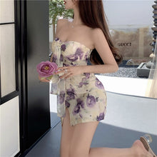 Load image into Gallery viewer, Elegant Print Floral Cute Dress Women Design Korean Strapless Casual Sexy Sweet Mini Dress Female Holiday Slim Fairy Sundress