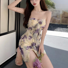 Load image into Gallery viewer, Elegant Print Floral Cute Dress Women Design Korean Strapless Casual Sexy Sweet Mini Dress Female Holiday Slim Fairy Sundress
