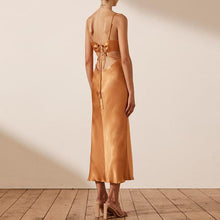 Load image into Gallery viewer, Elegant Satin Backless Cut Out Sexy Maxi Dresses for Women Spaghetti Strap Lace Up Prom Party Long Dress Summer Fashion Clothes