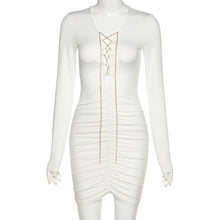 Load image into Gallery viewer, Elegant Sexy Long Sleeve Bodycon Dress Women Summer Fashion Party Office Lady Deep V Neck Bandage Skinny Short Mini Dresses 2021