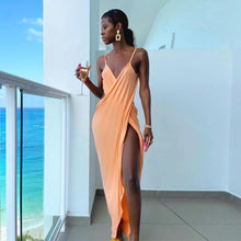 Load image into Gallery viewer, Elegant Sexy Spaghetti Strap Slit Midi Dress Women&#39;s Summer Sleeveless Prom Party Long Dress Solid Ladies 2021 Vacation Clothes