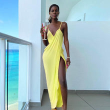 Load image into Gallery viewer, Elegant Sexy Spaghetti Strap Slit Midi Dress Women&#39;s Summer Sleeveless Prom Party Long Dress Solid Ladies 2021 Vacation Clothes