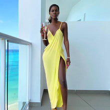 Load image into Gallery viewer, Elegant Sexy Spaghetti Strap Slit Midi Dress Women&#39;s Summer Sleeveless Prom Party Long Dress Solid Ladies 2021 Vacation Clothes
