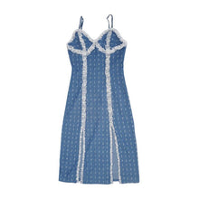 Load image into Gallery viewer, Elegant Sexy Split Strap Dress Women Designer High Street Print Denim Midi Dresses Korean Style Lace Summer Dress Sundress 2021