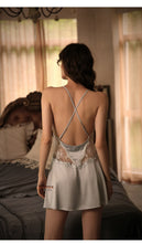 Load image into Gallery viewer, Elegant Sexy Women Pijamas Dress Backless Silky Strap Nightdress Transparent Deep V Low-Cut Sleepwear Beauty Back Dressing Gowns