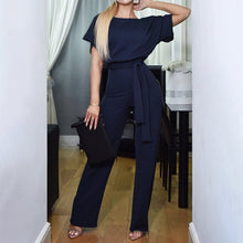 Load image into Gallery viewer, Elegant Short Sleeve Lace Up Jumpsuit Women Summer 2021 Fashion Casual O-neck Solid Slim Clothes Pink Rompers Womens Jumpsuit