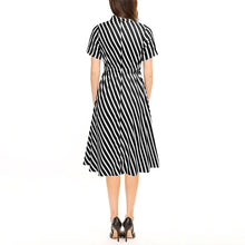 Load image into Gallery viewer, Elegant Short Sleeve Striped Midi Dress Woman Summer Fashion Casual V-neck A-line Dresses For Women 2021 Black Office Robe Femme