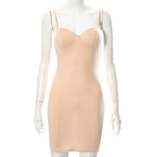Load image into Gallery viewer, Elegant Simplicity Slash Neck Low Cut Women Mini Dress Pure Apricot Sling Sleeveless High Waist Slim Dress Women 2022 Summer New