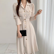 Load image into Gallery viewer, Elegant Single-Breasted Lapel Women Midi Dress 2021 New Fashion Long Sleeve Belted Slim Waist Female Dress Workwear Vestidos