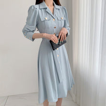 Load image into Gallery viewer, Elegant Single-Breasted Lapel Women Midi Dress 2021 New Fashion Long Sleeve Belted Slim Waist Female Dress Workwear Vestidos