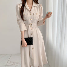 Load image into Gallery viewer, Elegant Single-Breasted Lapel Women Midi Dress 2021 New Fashion Long Sleeve Belted Slim Waist Female Dress Workwear Vestidos