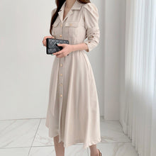 Load image into Gallery viewer, Elegant Single-Breasted Lapel Women Midi Dress 2021 New Fashion Long Sleeve Belted Slim Waist Female Dress Workwear Vestidos