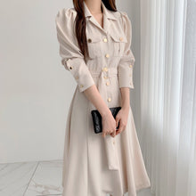 Load image into Gallery viewer, Elegant Single-Breasted Lapel Women Midi Dress 2021 New Fashion Long Sleeve Belted Slim Waist Female Dress Workwear Vestidos