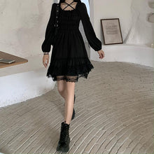 Load image into Gallery viewer, Elegant Square Collar Dresses Spring Women Fashion Irregular Black Dress Lace Patchwork Women Long Sleeve Vestidos Mujer Chic