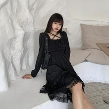 Load image into Gallery viewer, Elegant Square Collar Dresses Spring Women Fashion Irregular Black Dress Lace Patchwork Women Long Sleeve Vestidos Mujer Chic