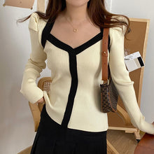 Load image into Gallery viewer, Elegant Square Collar Puff Sleeve Knitted Cardigans Women Slim Fit Skinny Sweater Coat Korean Style Autumn Winter Pull Femme