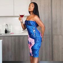 Load image into Gallery viewer, Elegant Strapless Knee Length Dress Women Summer Fashion 2021 Party Floral Print Backless Midi Dress