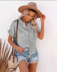Elegant Summer Loose Women Tops Womens Blouses 3XL Short Sleeve Shirt Casual Cotton Turn-down Collar Ladies Blouses