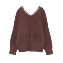 Load image into Gallery viewer, Elegant Sweet Patchwork Lace Sweater Fall Woman 2021 Long Sleeve Solid Soft Knitted Pullovers V-neck All Match Autumn Jumpers