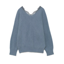 Load image into Gallery viewer, Elegant Sweet Patchwork Lace Sweater Fall Woman 2021 Long Sleeve Solid Soft Knitted Pullovers V-neck All Match Autumn Jumpers