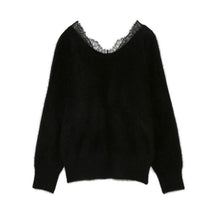 Load image into Gallery viewer, Elegant Sweet Patchwork Lace Sweater Fall Woman 2021 Long Sleeve Solid Soft Knitted Pullovers V-neck All Match Autumn Jumpers